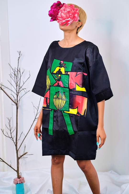ADM PROJECTS - BLACK PATCHED ART DRESS