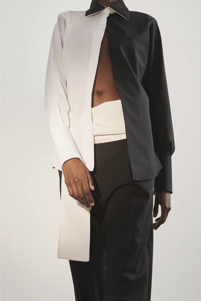 Aissata Ibrahima "Lovers" Contrast Split Shirt. B/W
